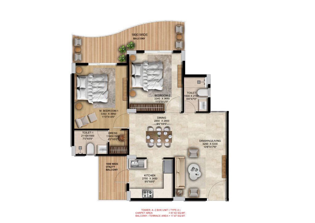 TOWER A 2 BHK UNIT TYPE 3 REFUGE AREA